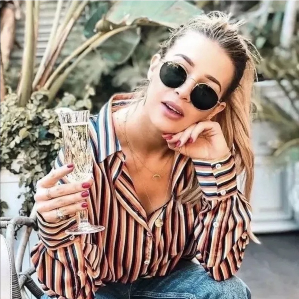 Zara Striped Button down Shirt Blouse with pocket, size small but oversized